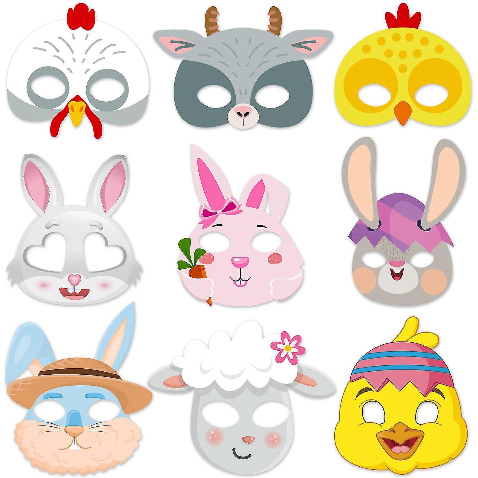 Groovy Party Decorations Set Of 9 Kids Paper Face Masks - Masquerade Masks, Purim Masks, Halloween Masks, Costume Party Favors | Farm Jungle Zoo-anima