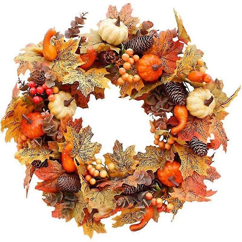 Artificial Fall Wreath With Pumpkin Bell And Berries For Halloween