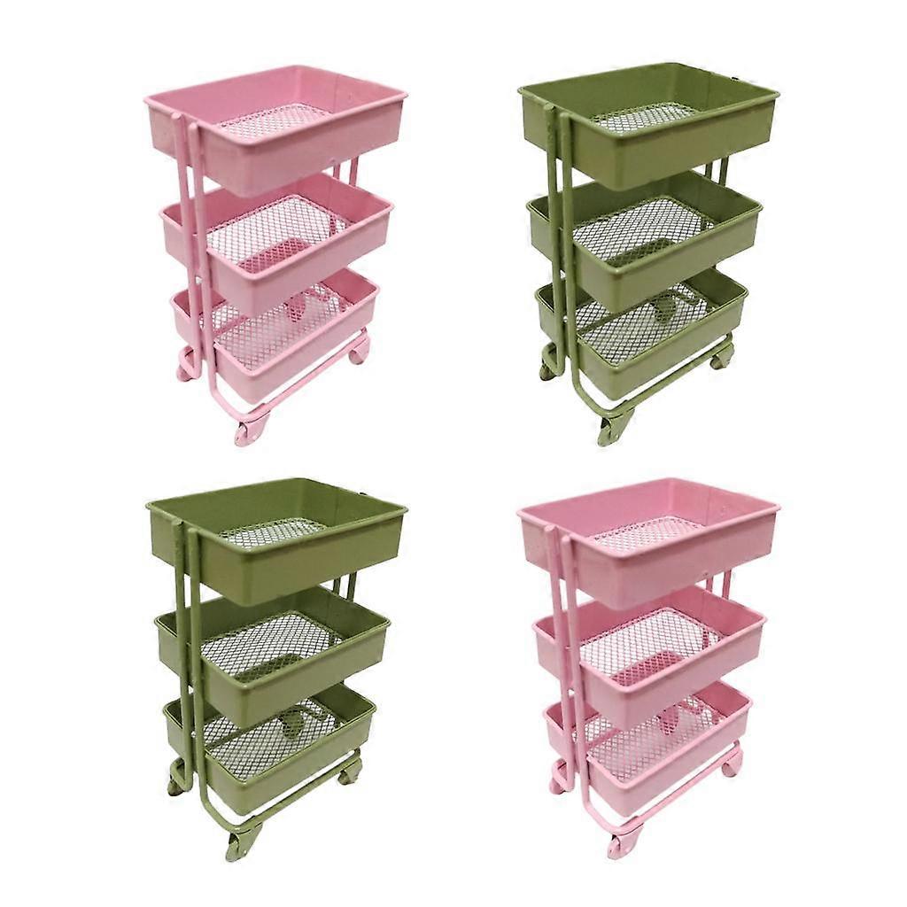 4x 1: 12 3 طبقات تخزين رف رف لدمية ديكور غرفة المطبخ الوردي والأخضر