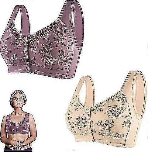 2pcs Charm Bras Front Snaps Comfortable & Convenient Front Button Bra, Wide Shoulder Straps Cotton Front Closure Bra