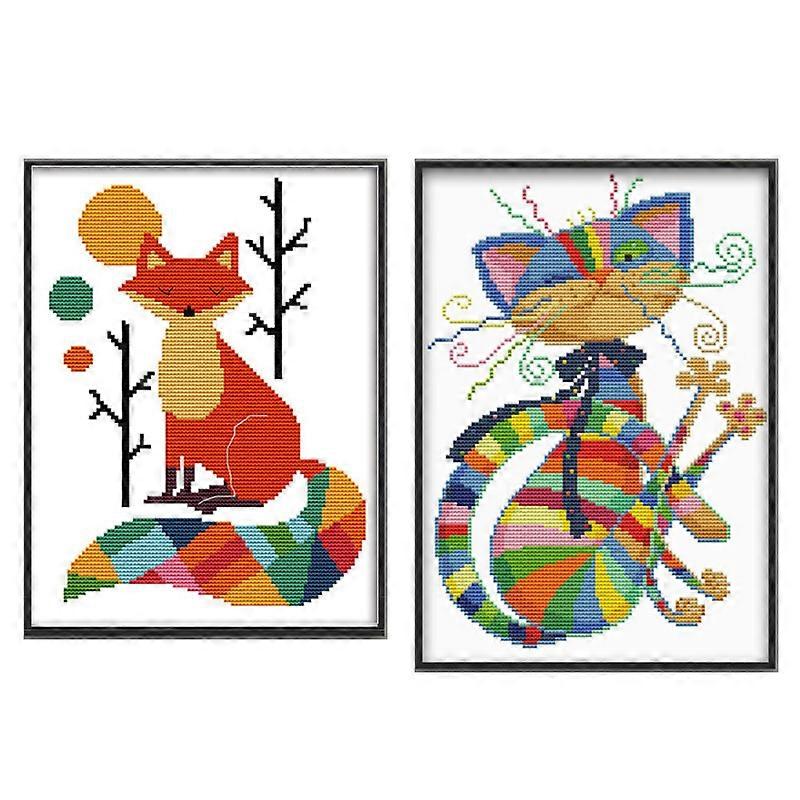 Colorful fox embroidery kit (fox + colorful cat two a set)