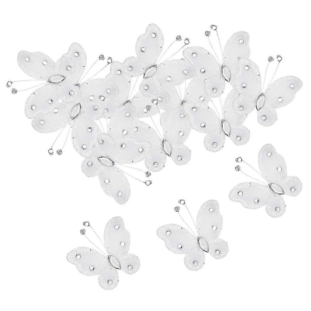Wired Mesh Stocking Glitter Butterflies 5x4.5cm 50pcs White-CE