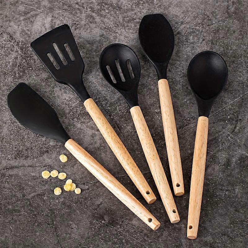 5/14pcs/set, Silicone Utensil Set, Kitchen Utensil Set, Safety Cooking Utensils Set, Non-Stick Cooking Utensils Set With Wooden Handle, Washable Moder