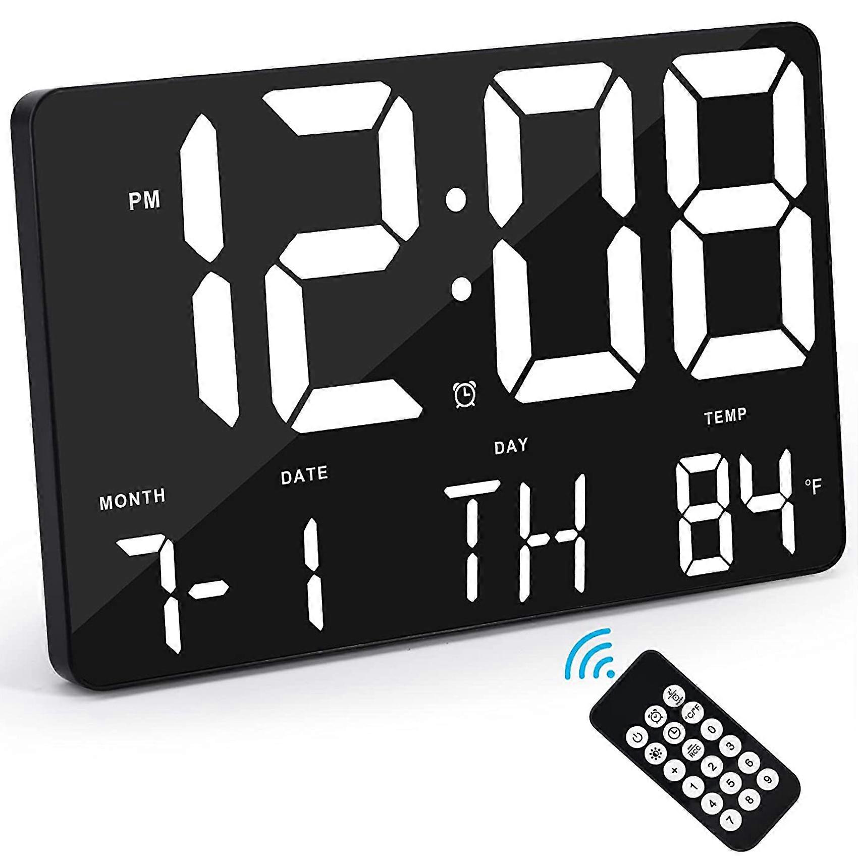 Digital Wall Clock Display Alarm Clock with Wireless Remote Control LED Wall Clock with Date and Te