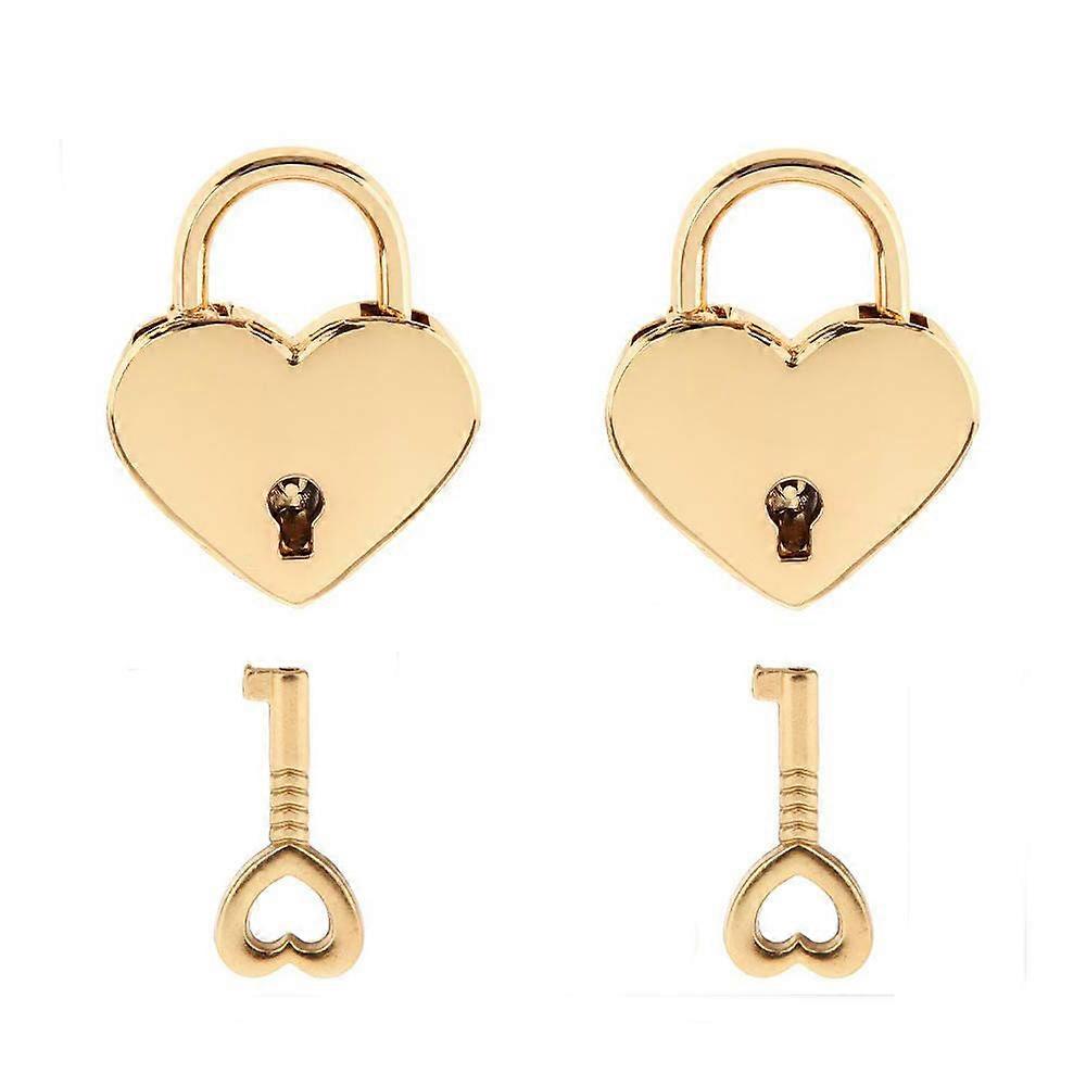 Mini Lock with Key for Jewelry Box Storage Box Diary Book,Small Metal Heart Shaped Padlock , Pack of 2, Gold