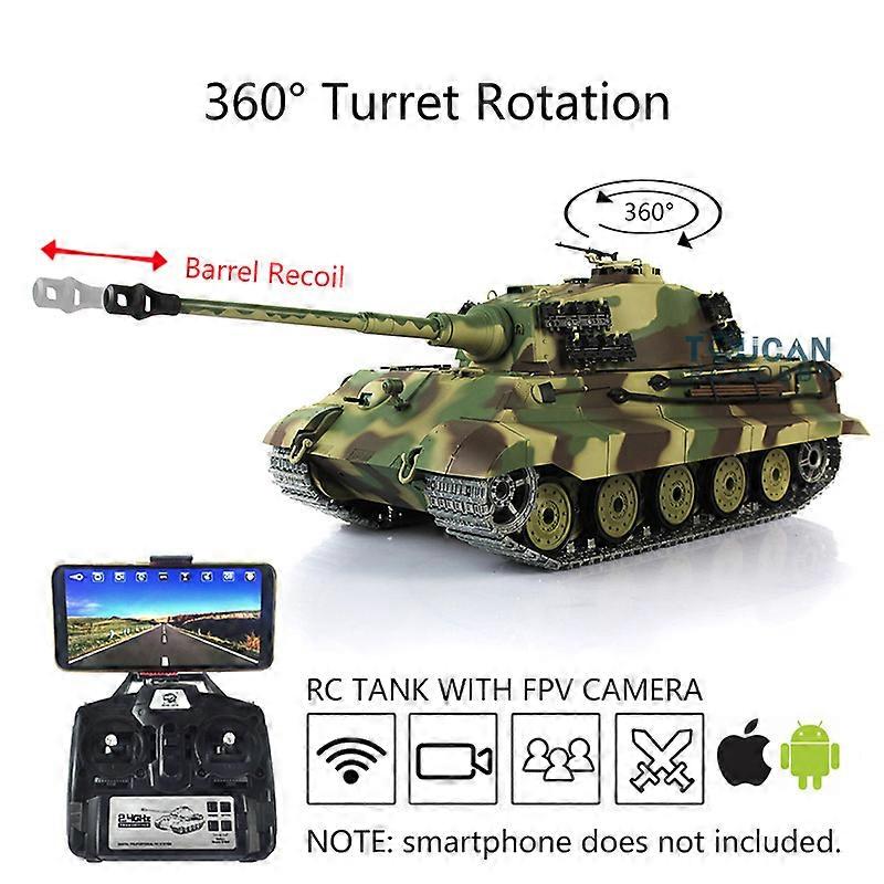 1/16 7.0 Amélioré FPV Canon Recul King Tiger RC Tank 3888A 360 TH17528