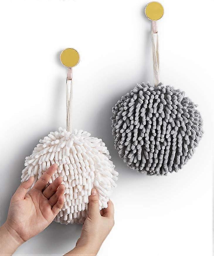 Fuzzy Ball Towel Sets of 2 White and Gray