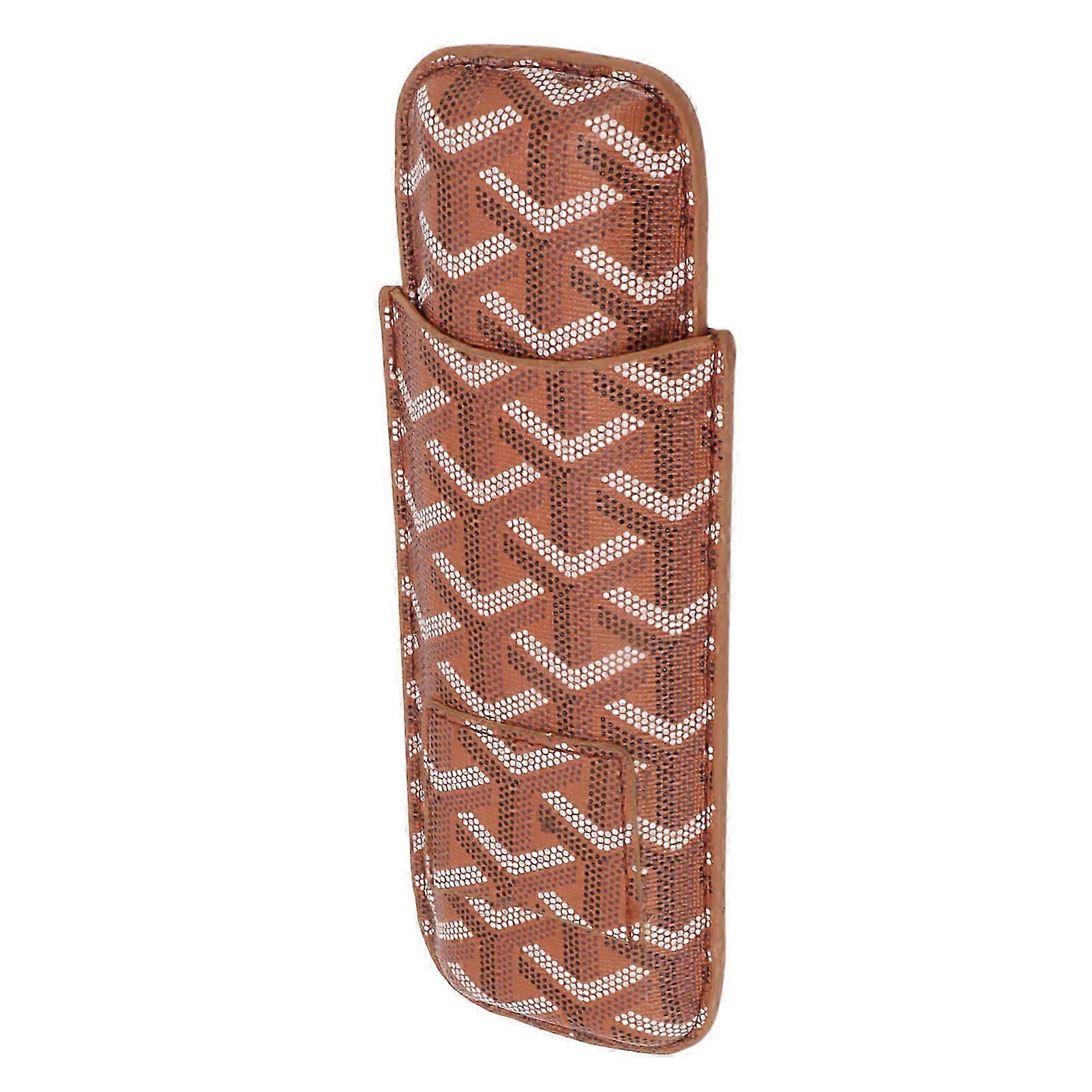 Leather Cigar Case with Cutter Portable Holder for Travel Office Party Tight Stitching Light Brown