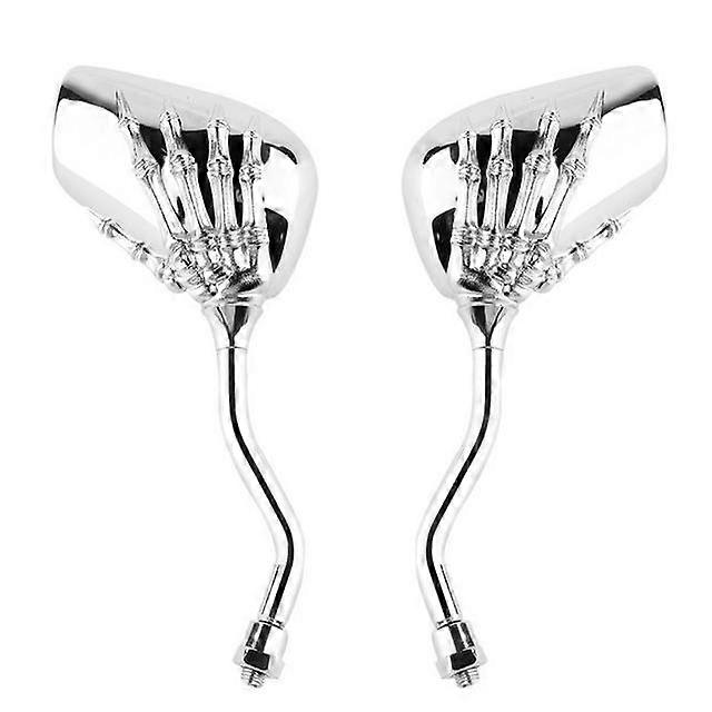 Rear View Mirrors Universal 1 Pair Left Right Motorcycle Chrome Skull Hands Side
