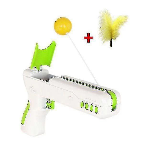For Funny Interactive Cat Toy With Feather Ball Cat Stick Gun For Kittens Puppies Pet(green) Ws22335