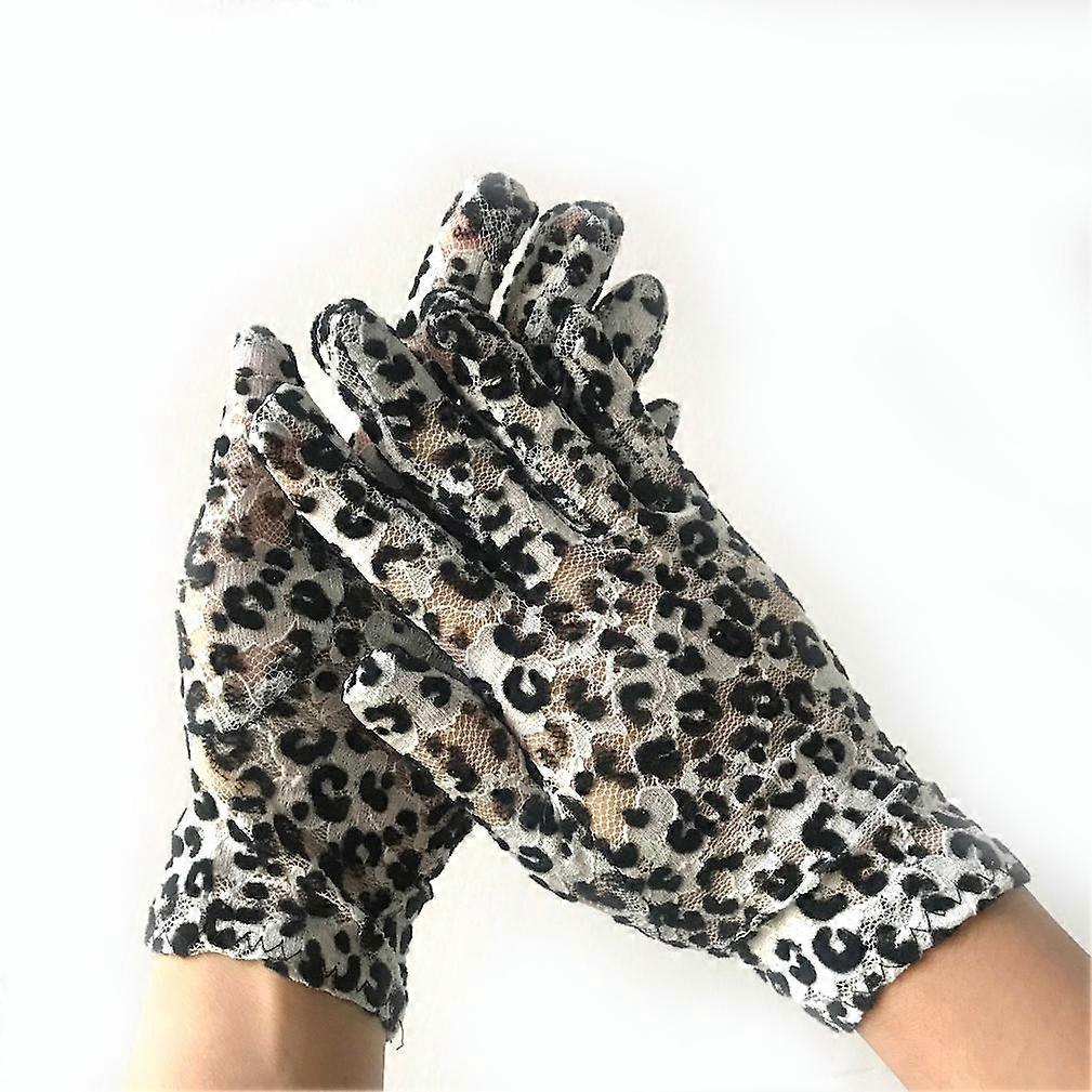 Lace Gloves Sun Protection Breathable Leopard Pattern Gloves Black