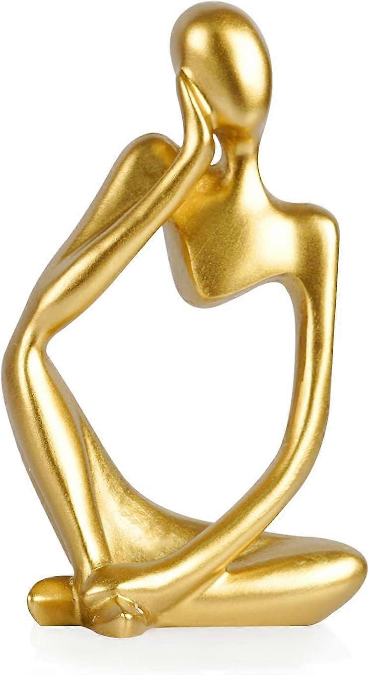 Thinker Style Black Resin Abstract Sculpture Statue Collectible Figurines Home Office Bookshelf Desktop Decor (Small-Gold-Left)