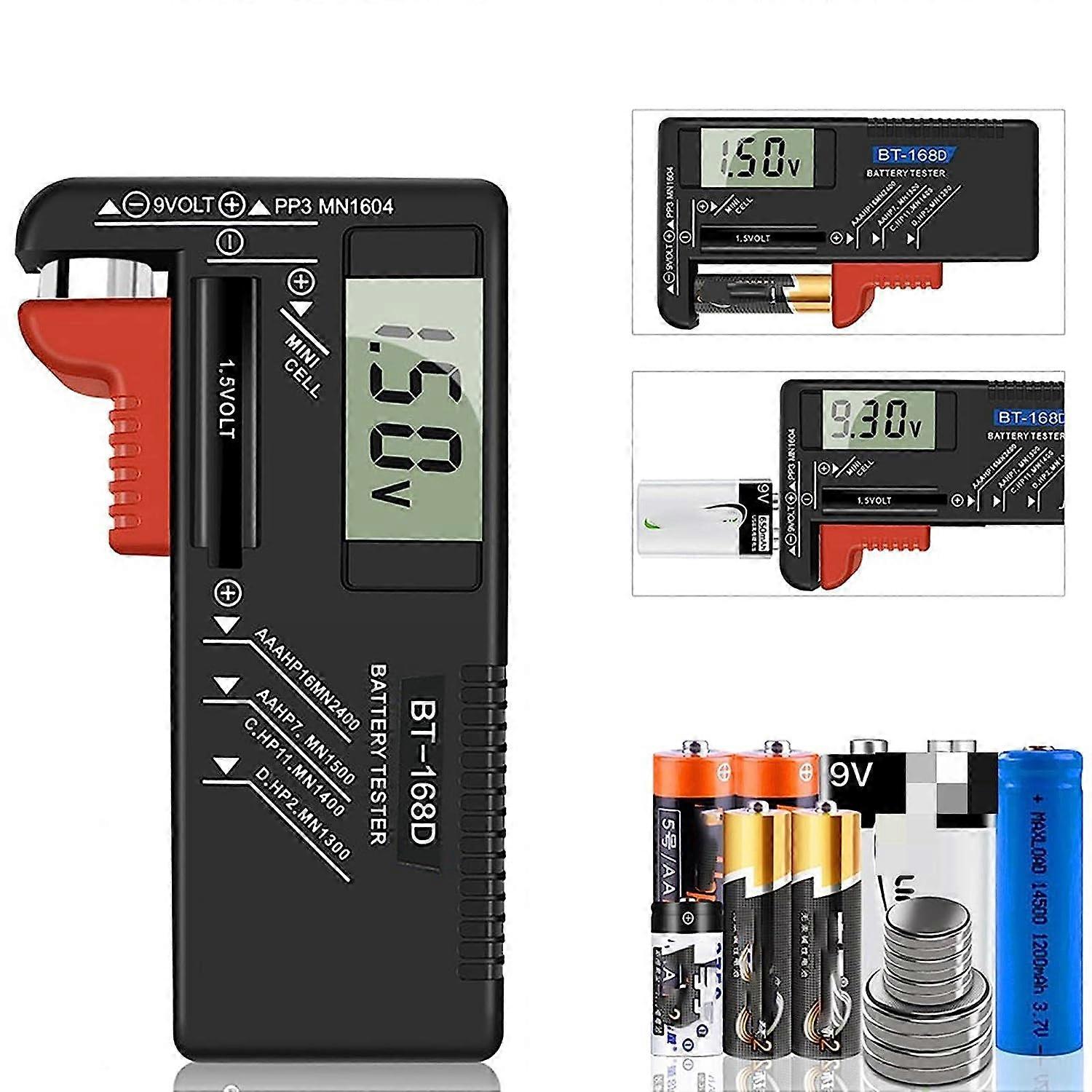 Digital Battery Tester, Universal Battery Tester, Battery Tester, for AA, AAA, C, D, PP3, 9V, 1.5V, Button Batteries - Works without Battery