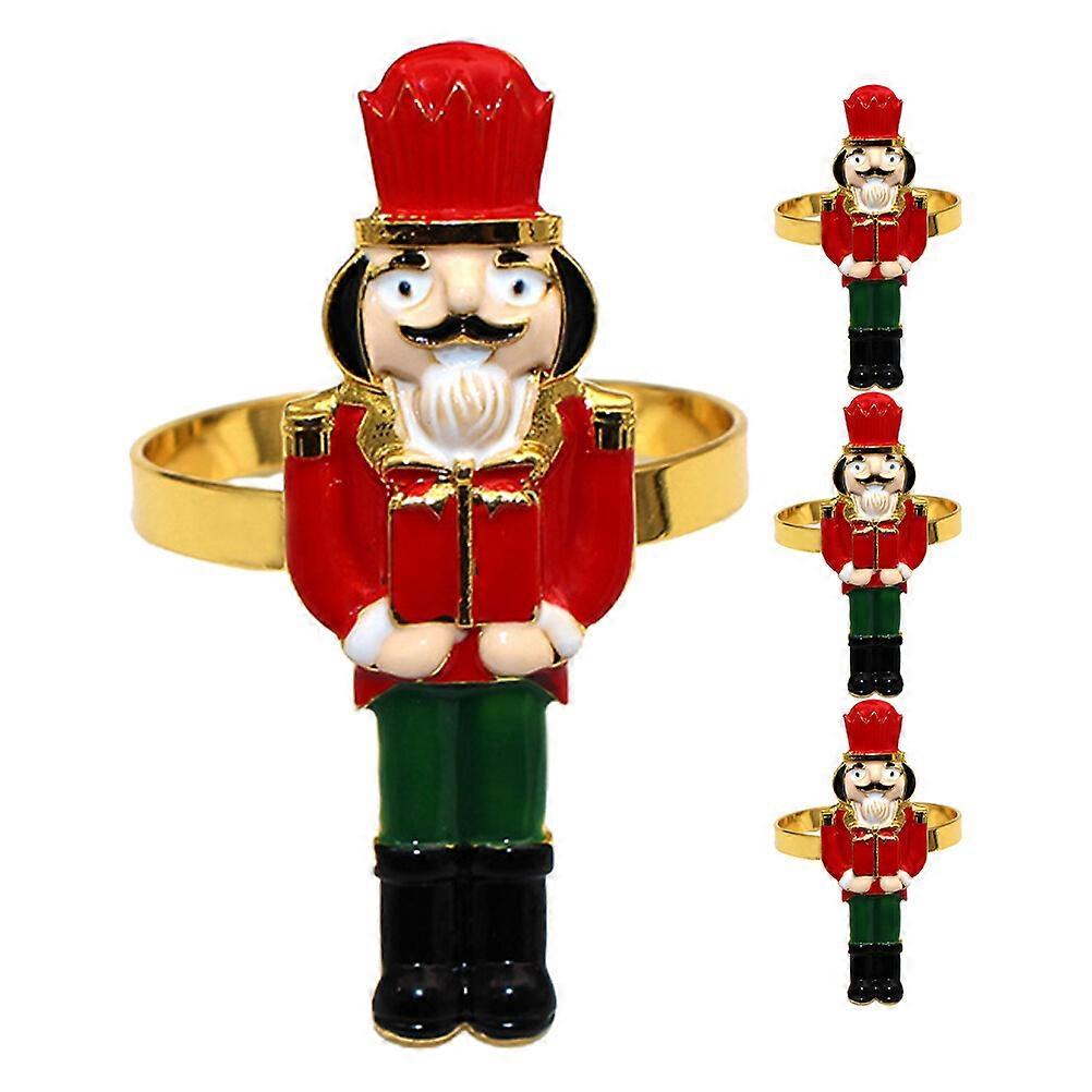 4 Pcs Casse-Noisette Ronds De Serviette De Noël Porte-Serviettes Casse-Noisette Soldat En Forme De Serviette Boucles
