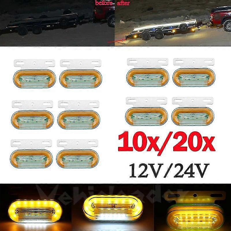 10x/20x 12v /24v 12 Led Side Marker Lights Yellow Car Truck External Signal Indicator Lamp Warning Tail Trailer Light 3 Modes