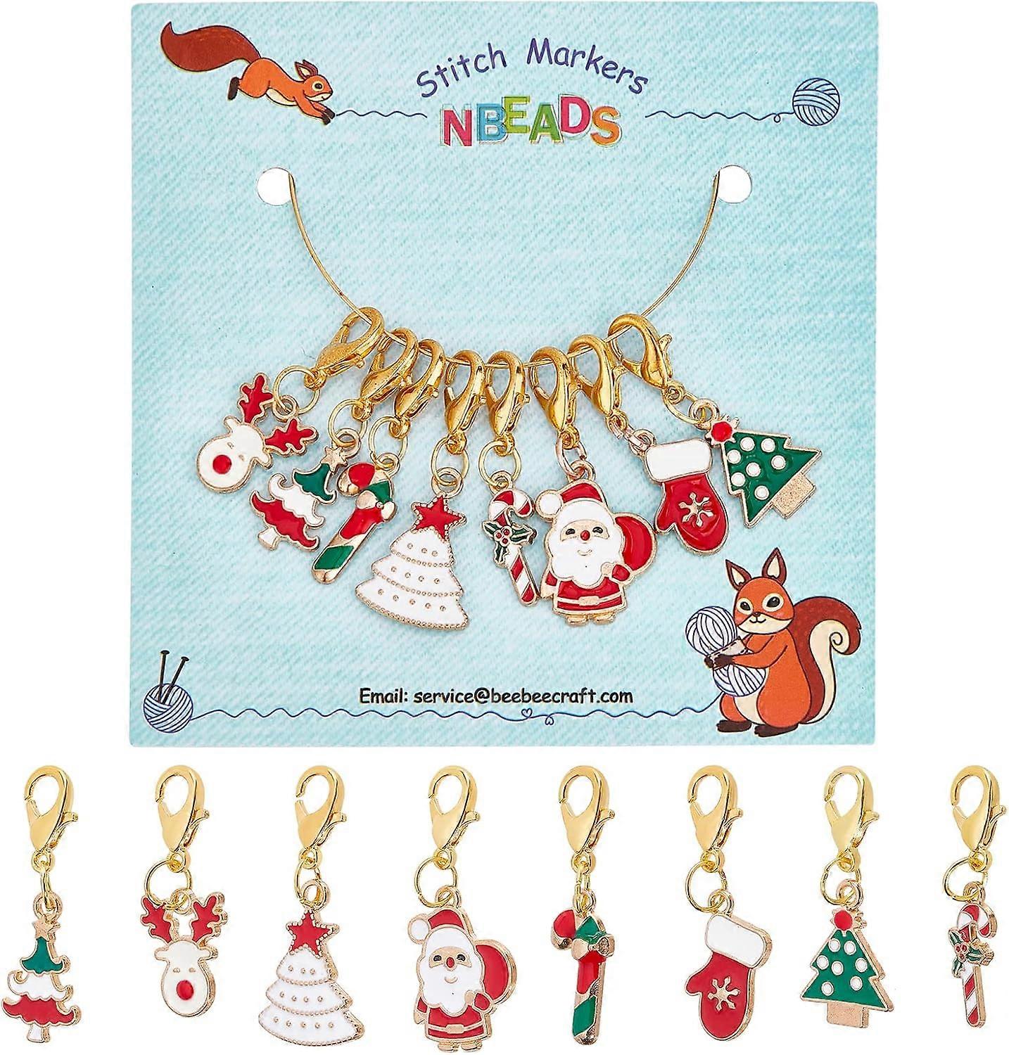 8 Pcs Christmas Theme Stitch Markers 8 Styles Christmas Tree/Christmas Reindeer Alloy Enamel Crochet Stitch Marker Charms Locking Stitch Marker for Kn