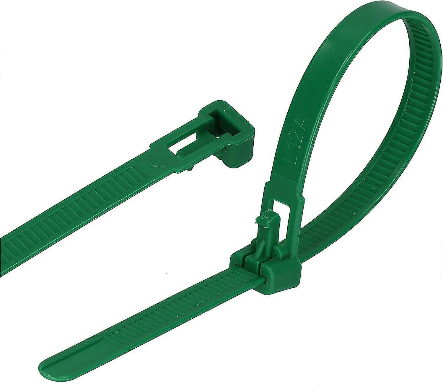 100 Pack Reusable Cable Ties (7.6mm x 250mm, Green)