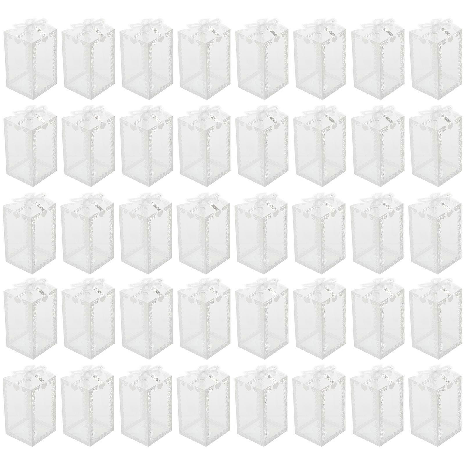50Pcs PVC Transparent Boxes Wedding Candy Packaging Boxes Bowknot Gift Boxes