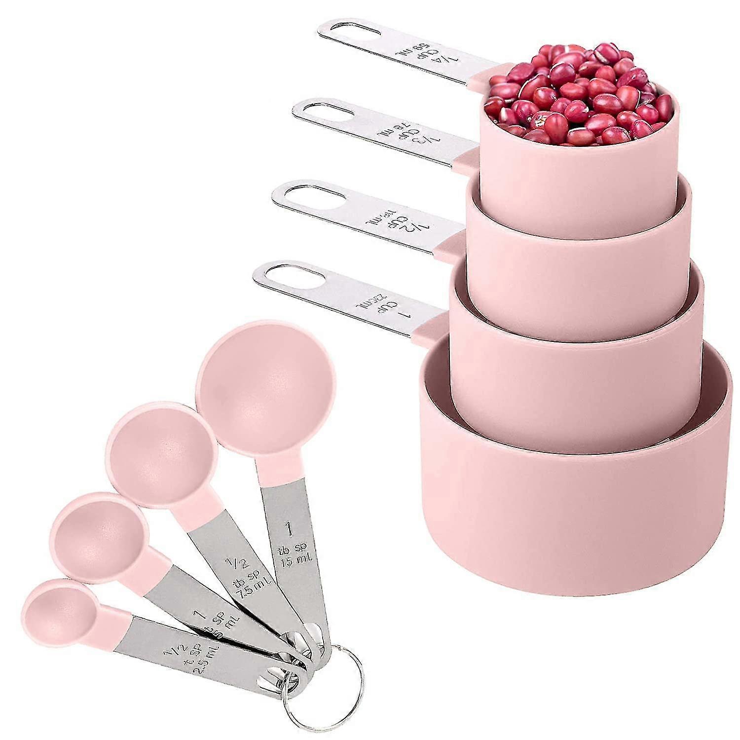 8 Pieces Measuring Cups And Spoons Set / Nesting Measuring Cups With Stainless Steel Handle / For Dry And Liquid Ingredient