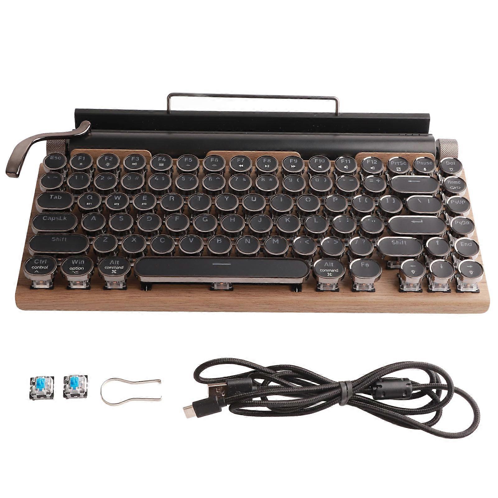 Clavier de machine à écrire 83 touches Clavier mécanique Bluetooth sans fil vintage avec capuchon rond en métal