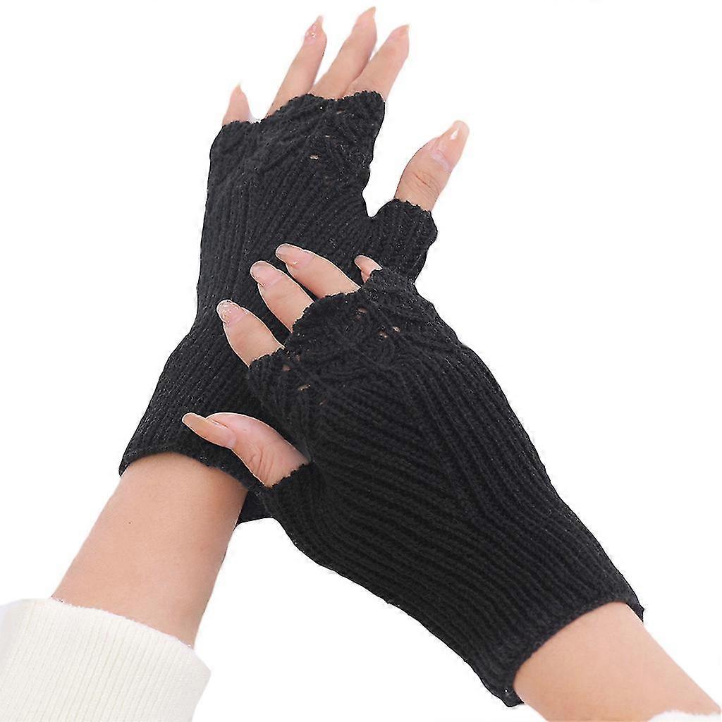 Stickade fingerlösa vantar handledslängda vantar halvfinger vintervarma vantar