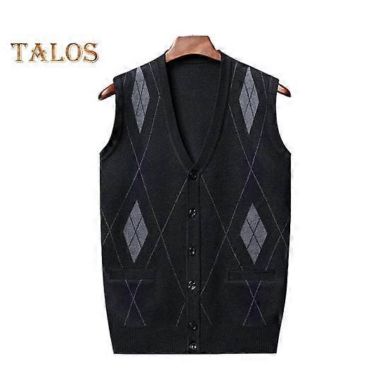 Miehet Syksy Talvineuletakki Villapaita Yksirivinen V Kaula-aukko Hihaton napit Väri Yhteensopivat joustavat taskut Neulottu liivi Keski-ikäinen Miesten toppi