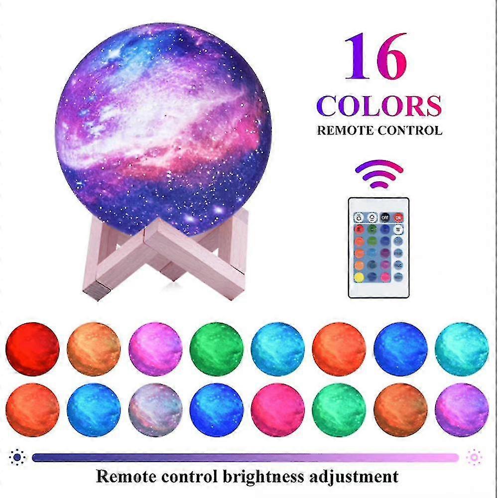 16 Colors 3d Galaxy Moon Lamp Bedroom Dimmable Led Night Light With Holder Stand Remote Control Bedroom Decor With Remote Control