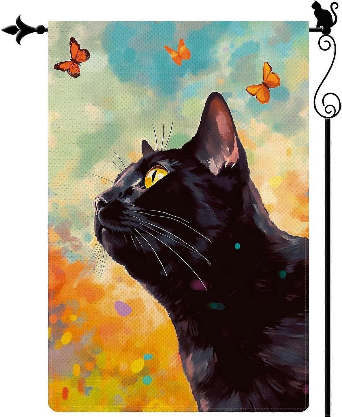 Cat Looking Up with Butterflies in the Sky Spring Garden Flag Vertical Spring Summer Garden Flag Sea