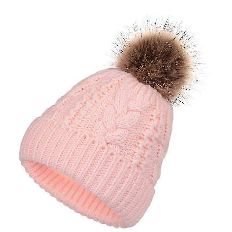 Big hairy ball Beanie Hat Double Layer Warm twist pattern Knit Cap