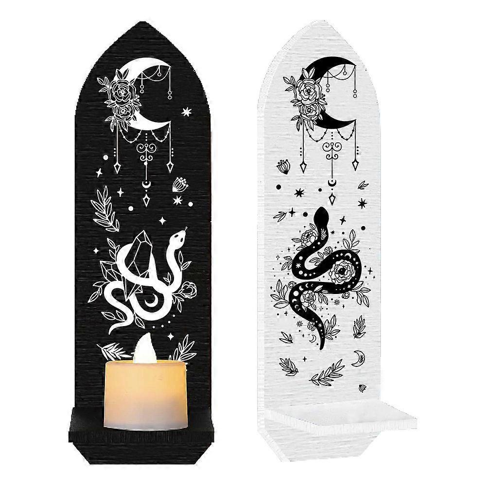 Boho Style Wall Mounted Wood Candle Holder Stand Detachable Pillar Candle Sconce Floating Shelf Snake Pattern Bullet Shape: 36x10x0.7cm 2pcs