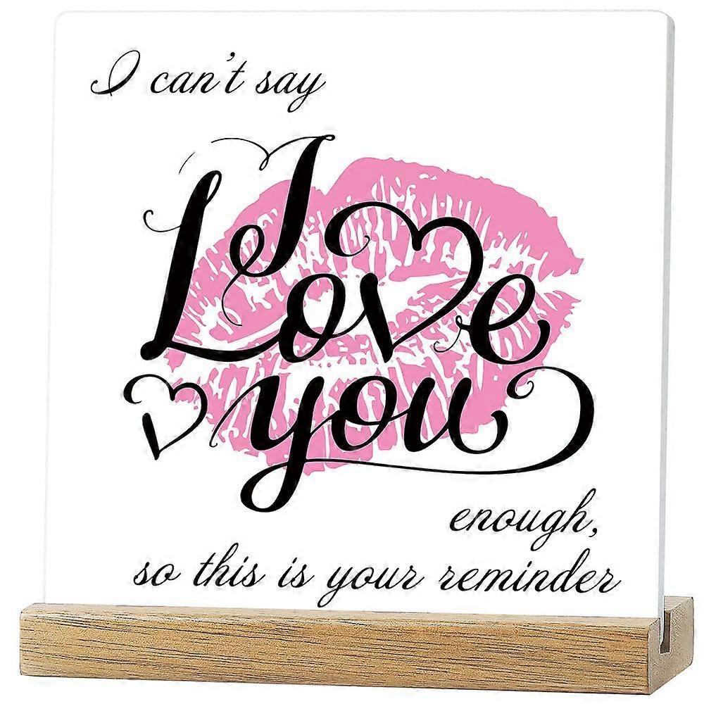 1Pc Custom Printed Ceramic Sheet Square Display Decorations with 1Pc Wooden Base Word Ceramic Sheet: 10x10x0.7cm Wood Base: 10.2x4x2cm
