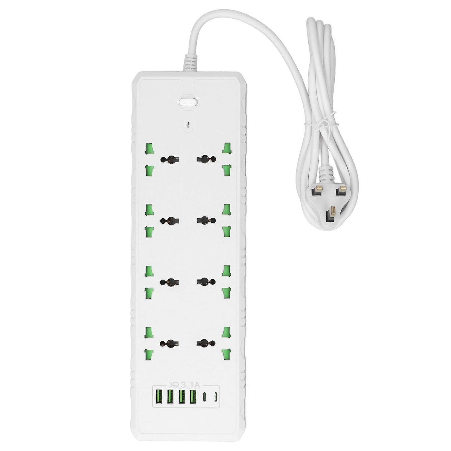 Power Socket White PC Casing Insulated 4 USB 2 PD 8 Ports Power Strip with 2m Extension Lead 110‑26