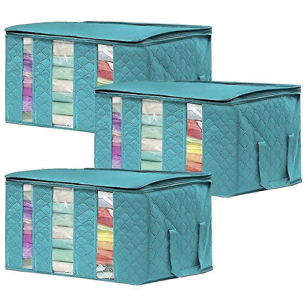 3pcs Closet Organizer Clothes Storage Bags Large Capacity Clothing Storage With Reinforced Handle,stainless Steel Zipper,3 Layer Fabric For Comforters