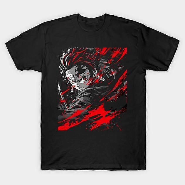 Men Black Print T-shirt Super Large TShirtDemon Slayer Daring Duels No-Cut Transfer Paper Print Cotton Tshirt