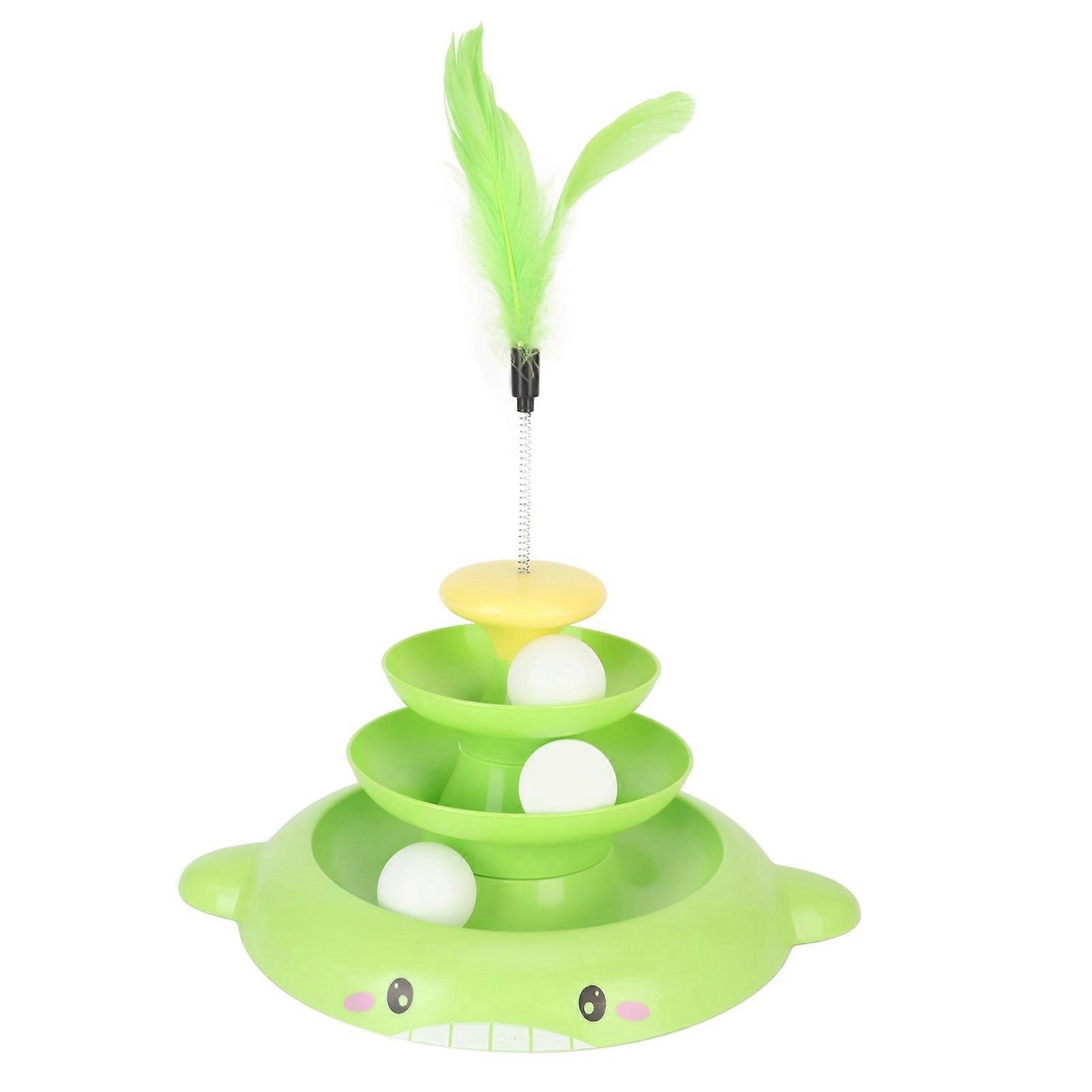 Cat Ball Tower Toy 3 Level Detachable Pet Track Interactive Toy with Teasing Feather for Kitten Exercise