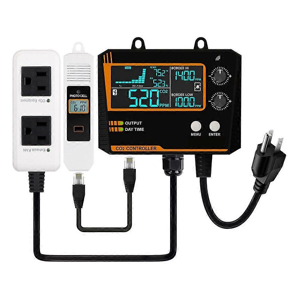 Carbon Dioxide Controller Dual Channel Split Probe CO2 Monitor CO2 Pressure Reducer Valve for Greenhouse US Plug A