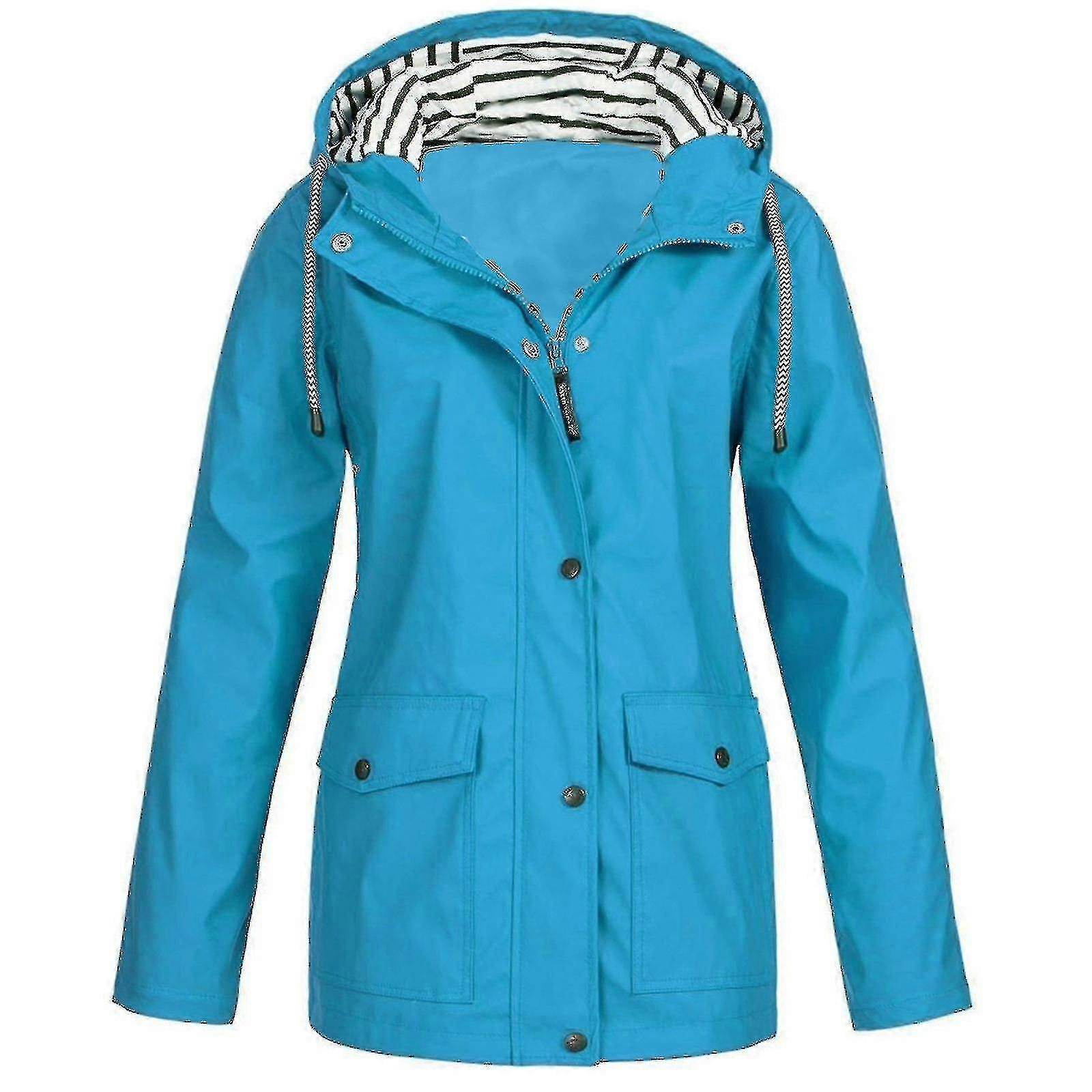 Women Solid Rain Jacket Outdoor Plus Size Waterproof Hooded Raincoat Windproof