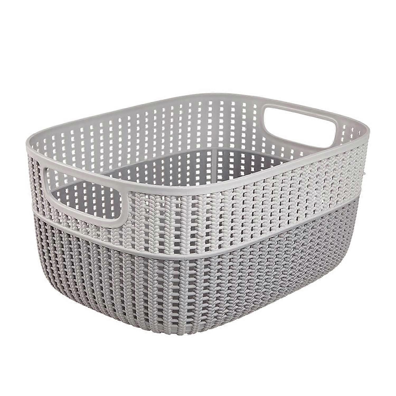 15L Knitted Design Storage Basket - Air-Permeable Plastic, Side Handles, Ideal for Organizing Home and Office