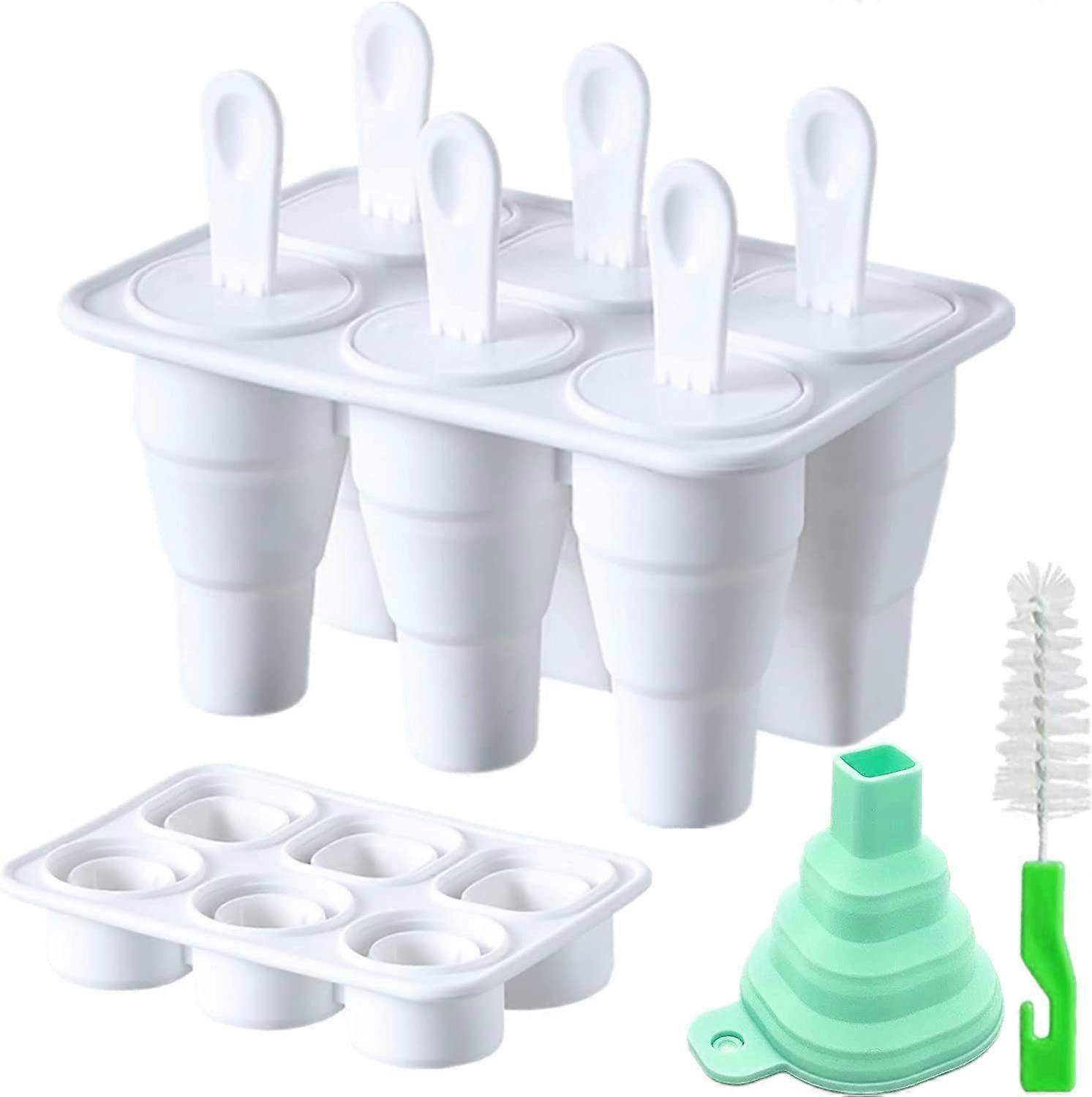 Popsicle Molds,Collapsible Popsicle Molds,6 Pieces Silicone Ice Pop Molds BPA Free Reusable Easy Release Ice Pop Make,Two Functions Ice Cube Trays (Wh