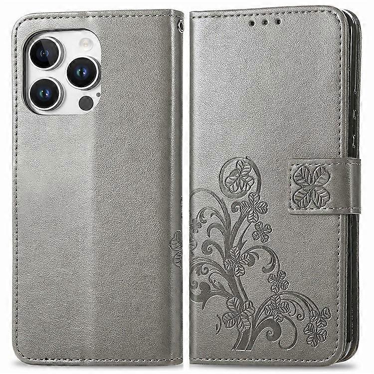 Compatible For iPhone 16 Pro Leather Case Four-Leaf Clover Phone Wallet Cover