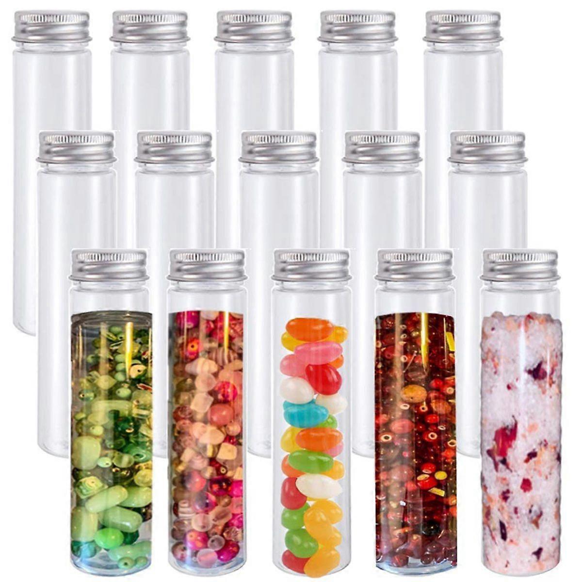 15Pcs 110Ml Plastic Test Tube,Clear Flat Test Tubes,Plastic Test Tubes with Screw Caps for Candy,Beans, Decor
