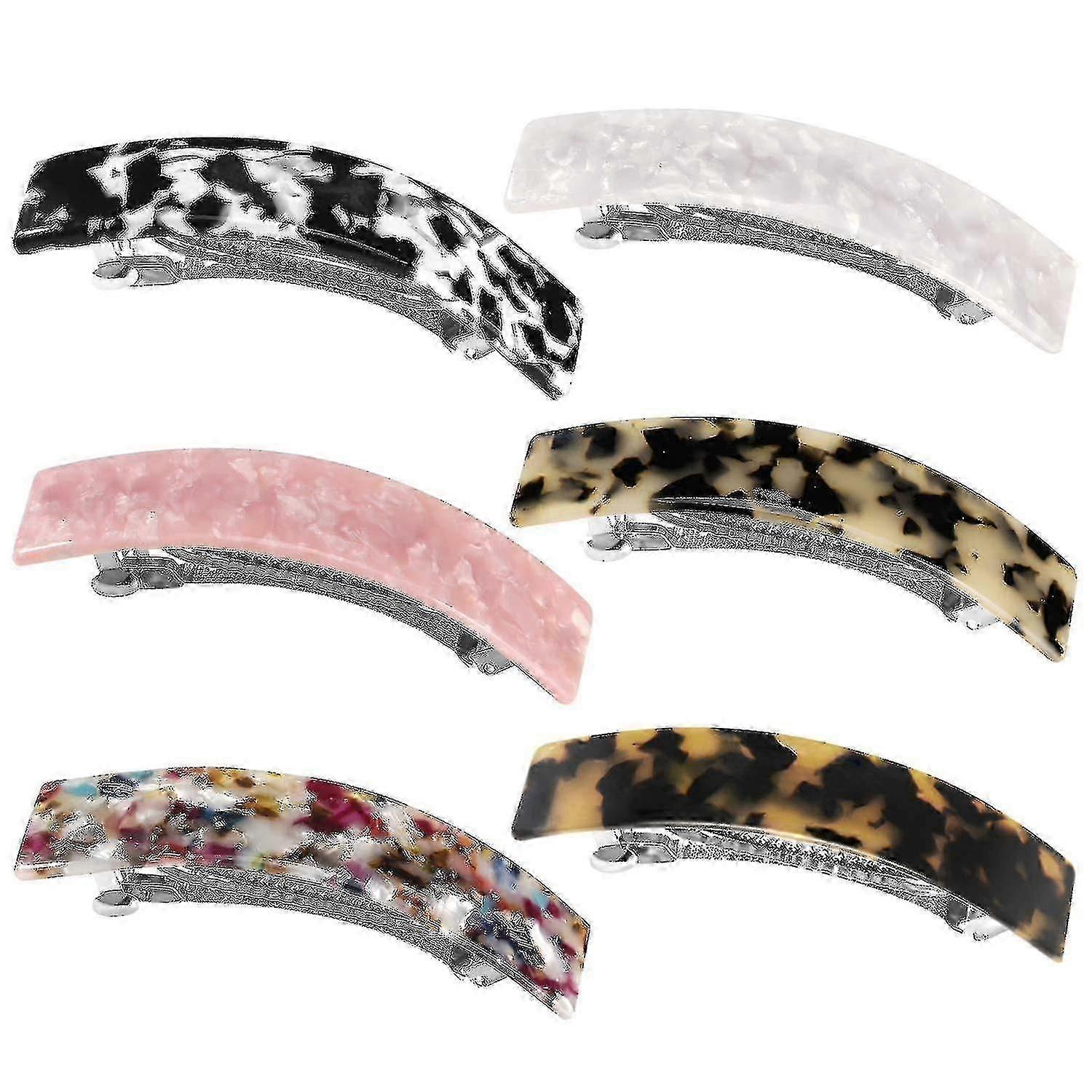Hair Barrettes For Women Ladies, 6 Pack Elegant French Design Barrettes Tortoise Shell Automatic Hair Clip For Medium And Thick Hair, Fashion Acrylic