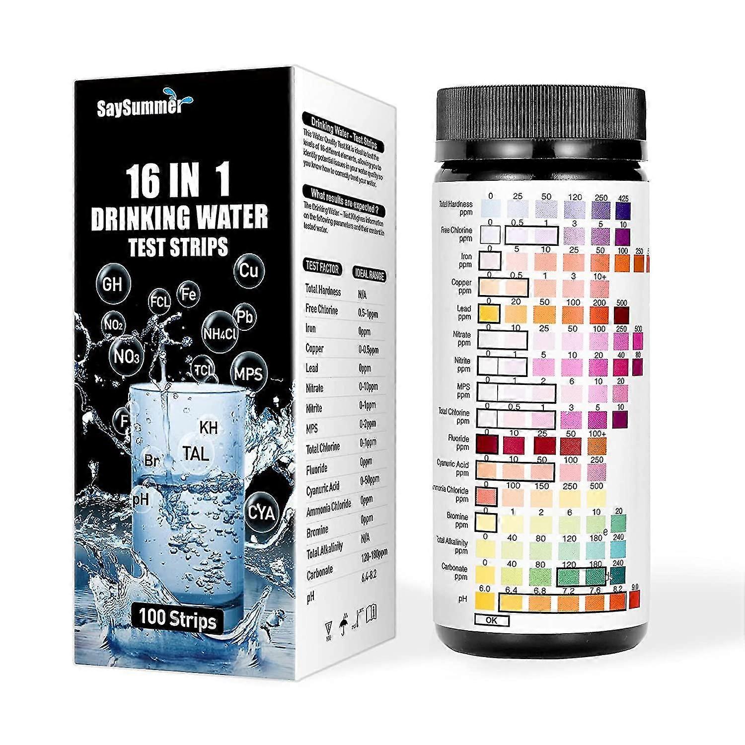 100pcs:Drinking Water Test Strips, 16 In 1 Water Testing Kits For Drinking Water 100pcs Water Test Strips For Well Tap Water Quality Testing For Lead,