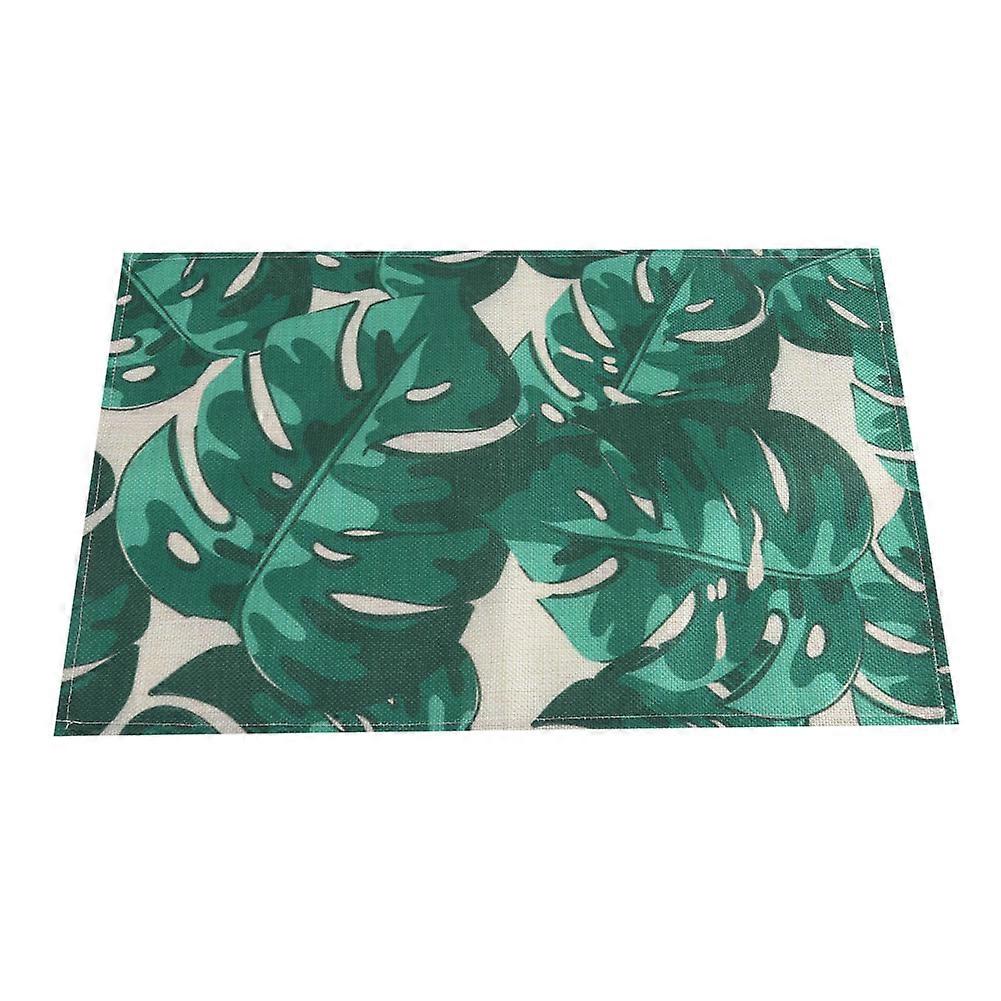 Green Leaves Pattern Cotton Linen Tableware Mat Insulation Pad for Dining Bowl Home Decor 12x18 Inches