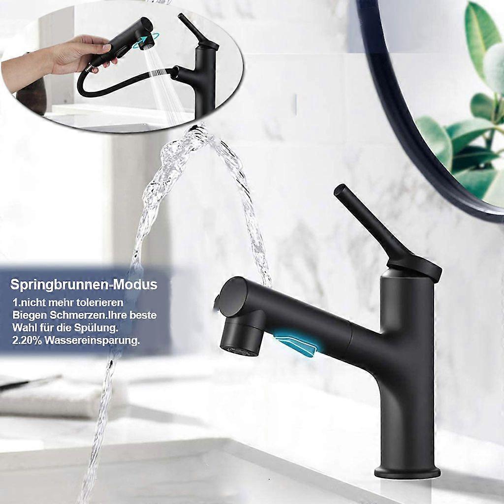 Solid Brass Stainless Steel Basin Mixer Tap With Pull-Down Sprayer
