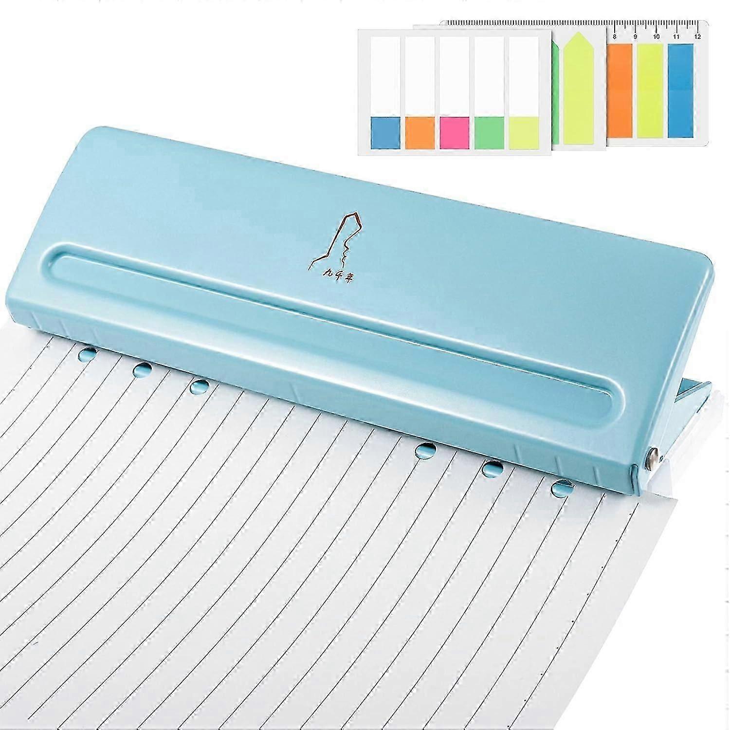 6-Hole Desktop Puncher,6 Sheets Capacity, a5 Ring Binder Hole Punch with 360 colour index strips Adjustable Spacing for A5 A6 A7 Organiser Ring Binder