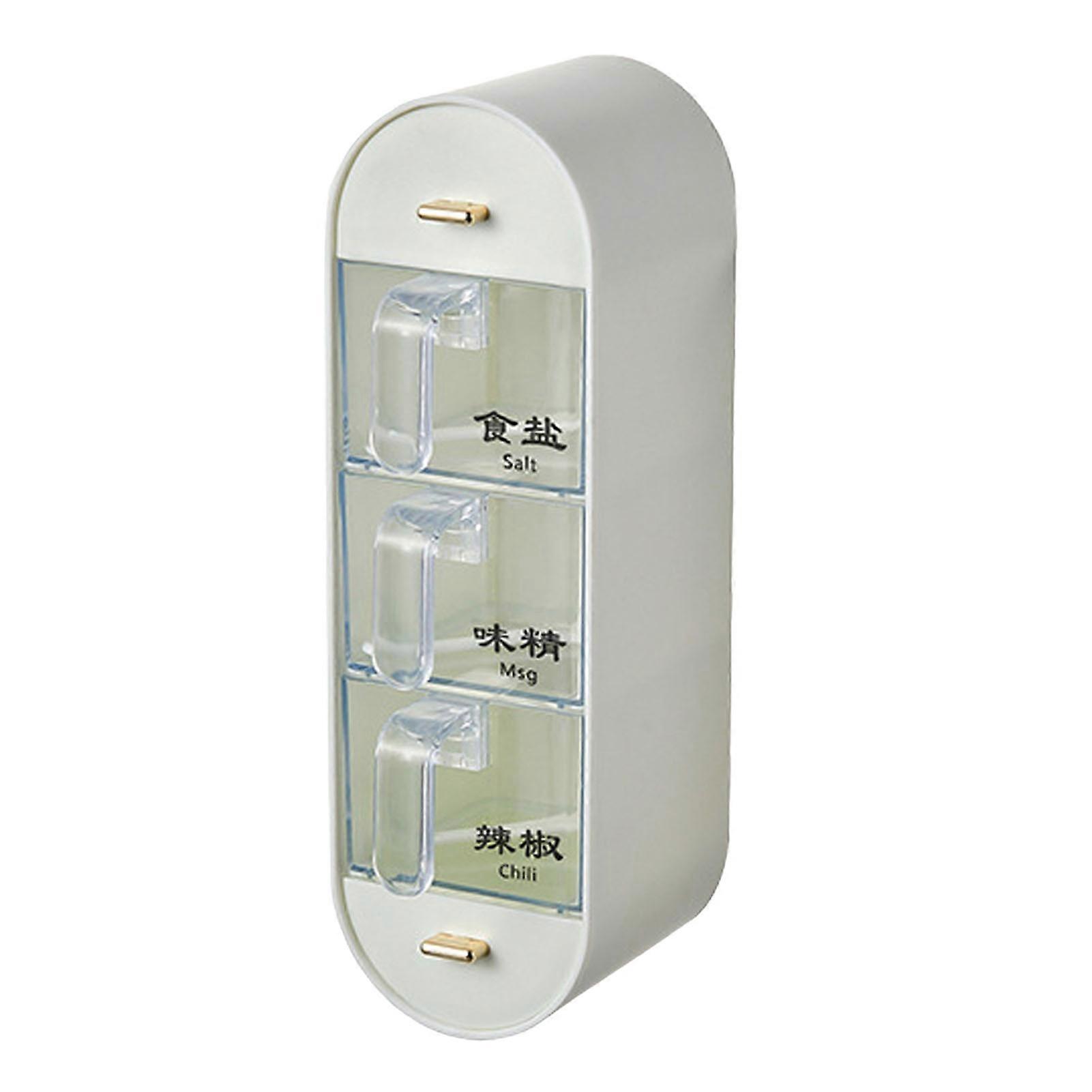 Wall Mounted Seasoning Box PS PP Clear Multi Compartments Kitchen Spice Storage Container with Handles Spoons for Salt Sugar Pepper