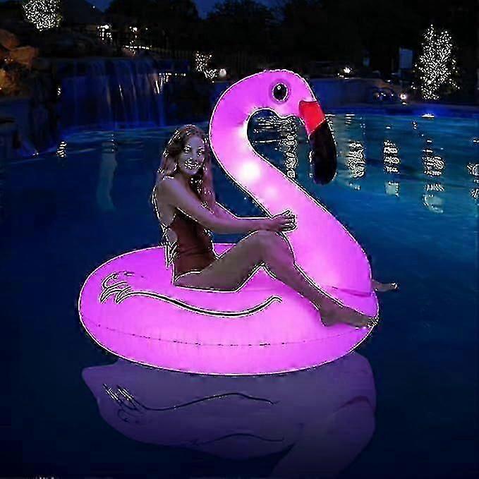 Inflatable Flamingo Pool Floats With Lights, Solar Powered Flamingo Swim Tube Rings
