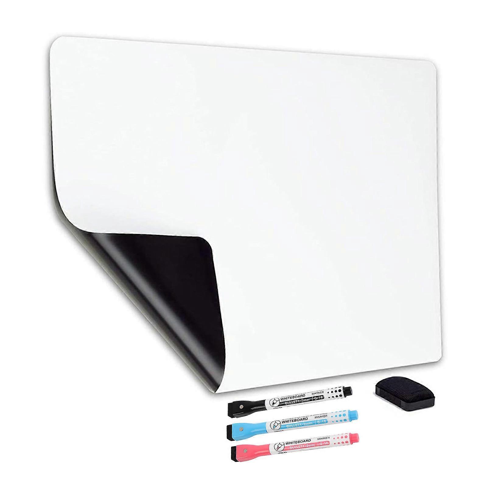 Magnetic Whiteboard with Drying Erase 3 Marker Pens A4, A3 Fridge Message Board Sheet for Refrigerator Office Memo-Board Multicolor