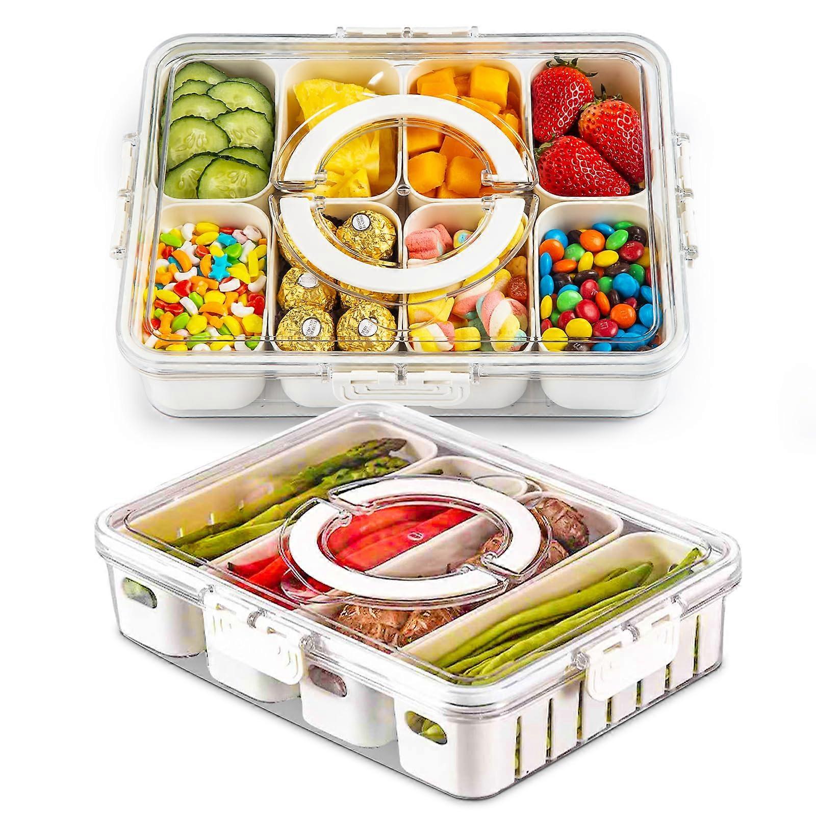 2 Pack Divided Clear Snackle Box Container for Beach Picnic